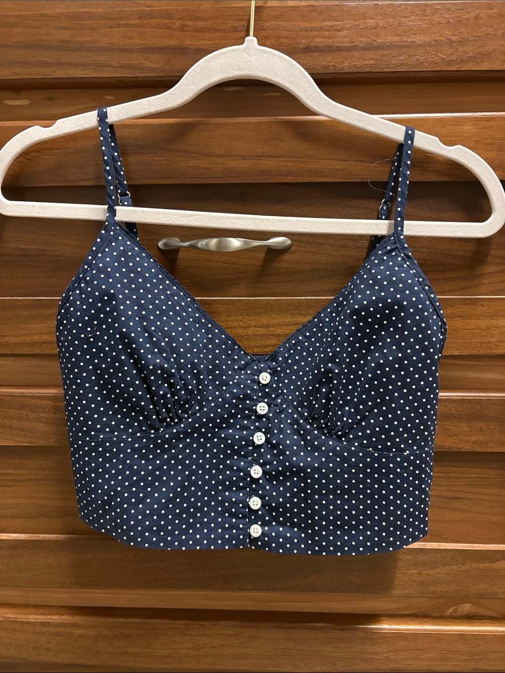 Brandy Melville NWOT Navy and White Polka Dot Cropped Cotton Top